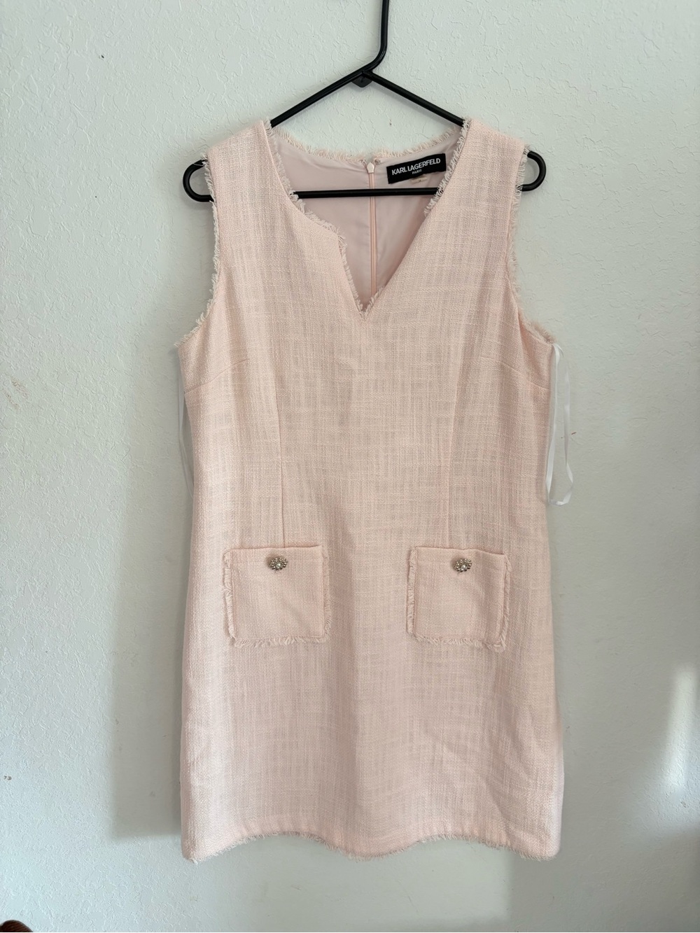 Karl Lagerfeld Blush Tweed V-Notch Midi Dress